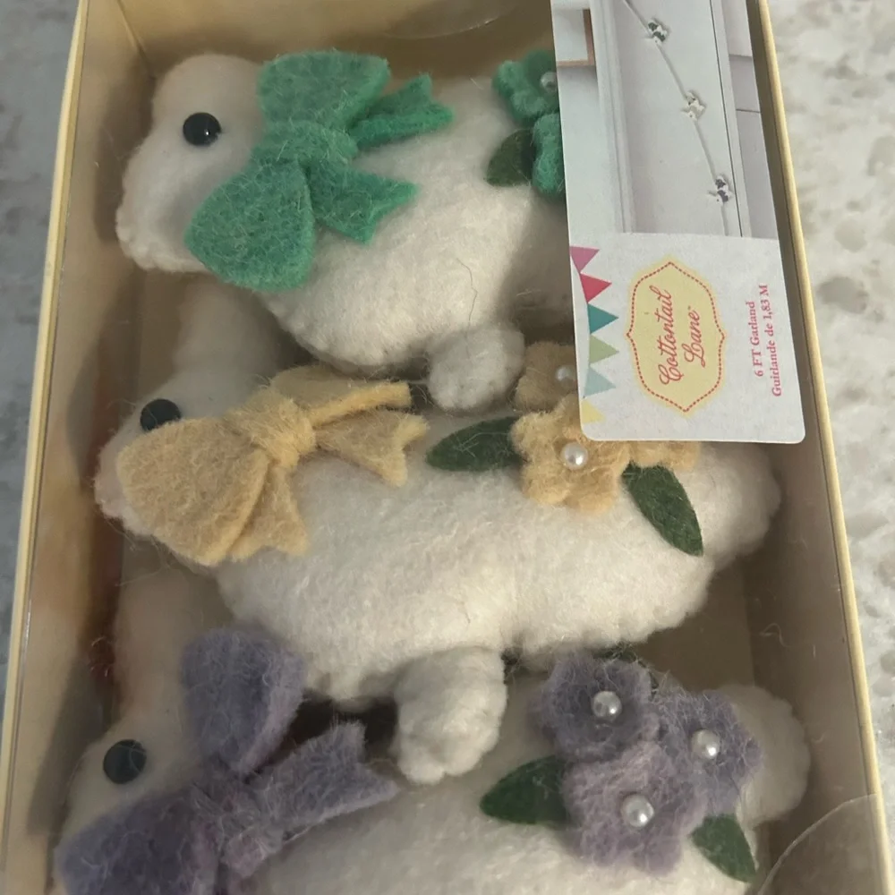“New” Cottontail Lane Charming White Bunny Garland with Colorful Accents